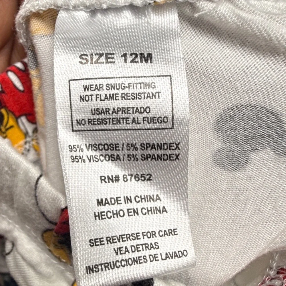 Disney Junior Mickey Mouse‎ Pajama Set White 12M Viscose Spandex 2pc Snug Fit